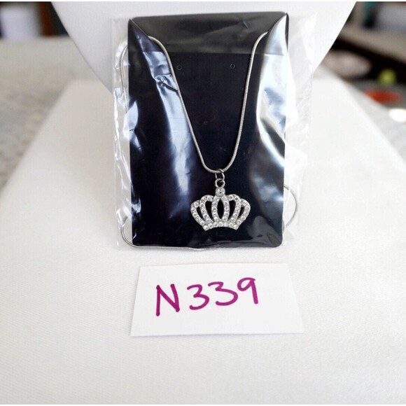 Crown Pendant Necklace with Rhinestone Accents - Picture 5 of 6